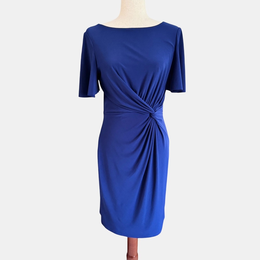Lauren Ralph Lauren Twisted Knot Sheath Dress 6 Royal Blue corporate old money